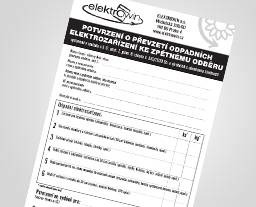 Potvrzení o převzetí odpadních elektrozařízení ke zpětnému odběru